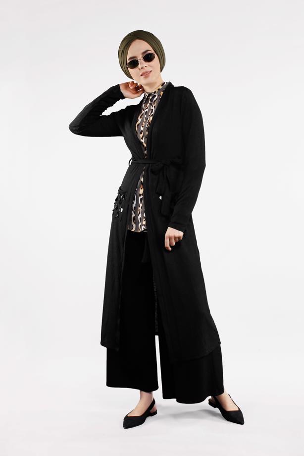 Tesettür giyim  BELDEN KUŞAKLI PULLU CEKET 2053 - TRENDTESETTÜR