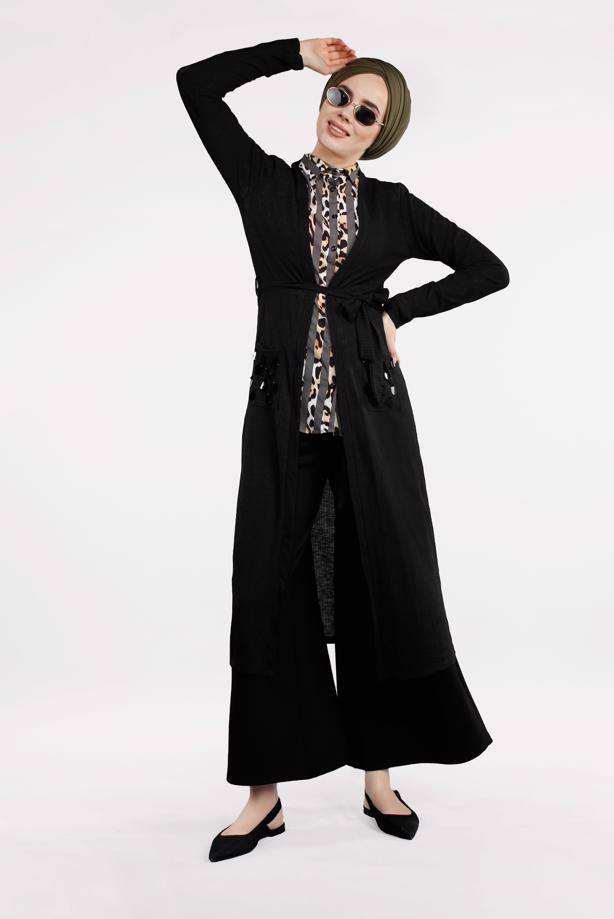 Tesettür giyim  BELDEN KUŞAKLI PULLU CEKET 2053 - TRENDTESETTÜR