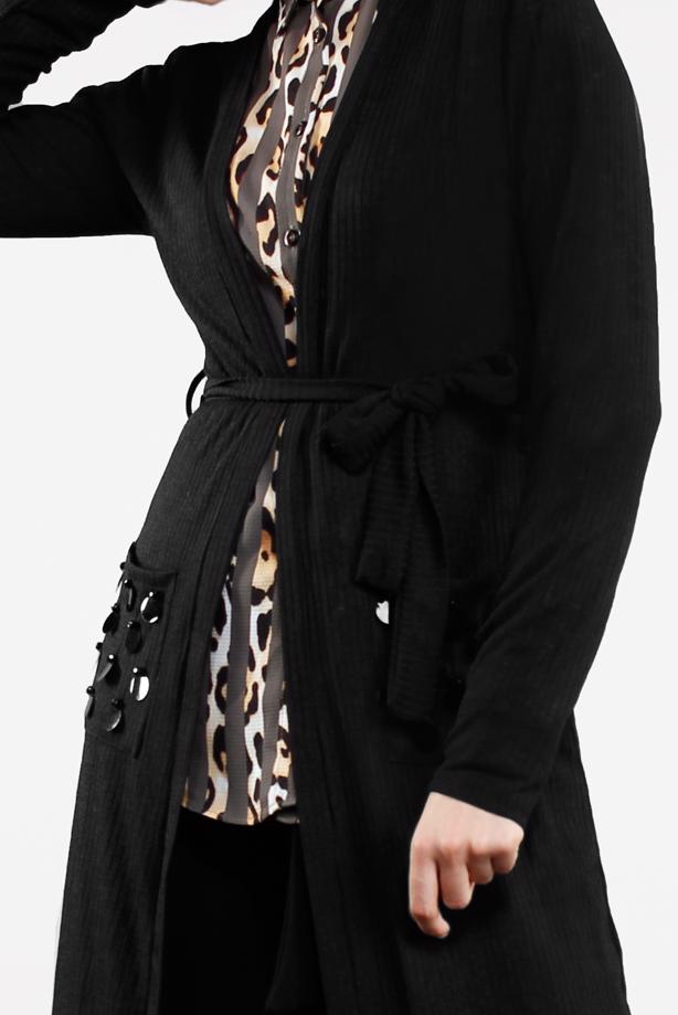 Tesettür giyim  BELDEN KUŞAKLI PULLU CEKET 2053 - TRENDTESETTÜR