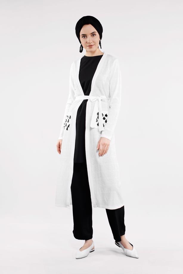 Tesettür giyim  BELDEN KUŞAKLI PULLU CEKET 2053 - TRENDTESETTÜR