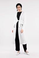 Tesettür giyim KREM BELDEN KUŞAKLI PULLU CEKET 2053