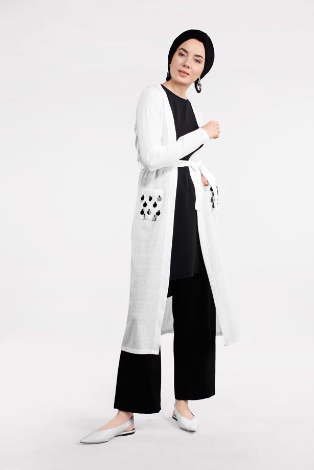 Tesettür giyim  BELDEN KUŞAKLI PULLU CEKET 2053 - TRENDTESETTÜR