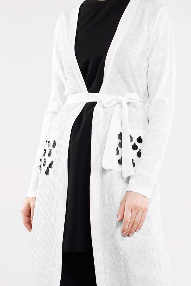 Tesettür giyim  BELDEN KUŞAKLI PULLU CEKET 2053 - TRENDTESETTÜR