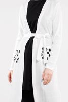 Tesettür giyim KREM BELDEN KUŞAKLI PULLU CEKET 2053