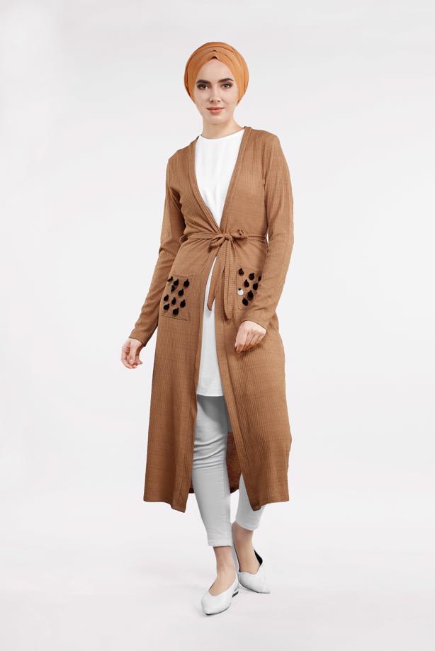 Tesettür giyim  BELDEN KUŞAKLI PULLU CEKET 2053 - TRENDTESETTÜR