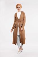 Tesettür giyim KAHVE BELDEN KUŞAKLI PULLU CEKET 2053