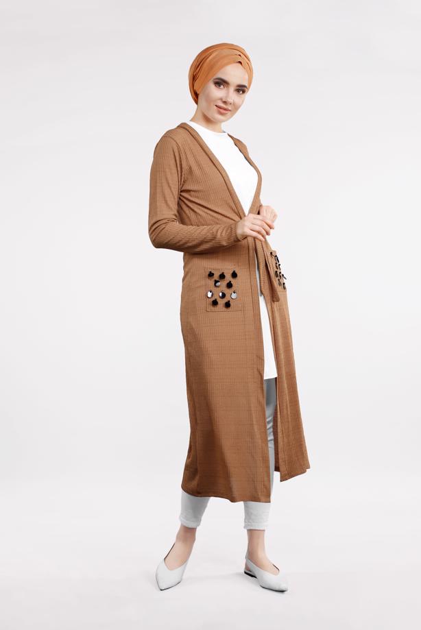 Tesettür giyim  BELDEN KUŞAKLI PULLU CEKET 2053 - TRENDTESETTÜR