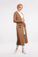Tesettür giyim KAHVE BELDEN KUŞAKLI PULLU CEKET 2053