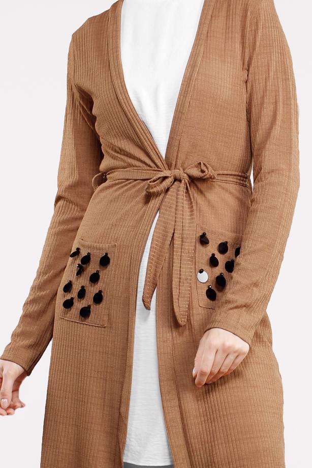 Tesettür giyim  BELDEN KUŞAKLI PULLU CEKET 2053 - TRENDTESETTÜR