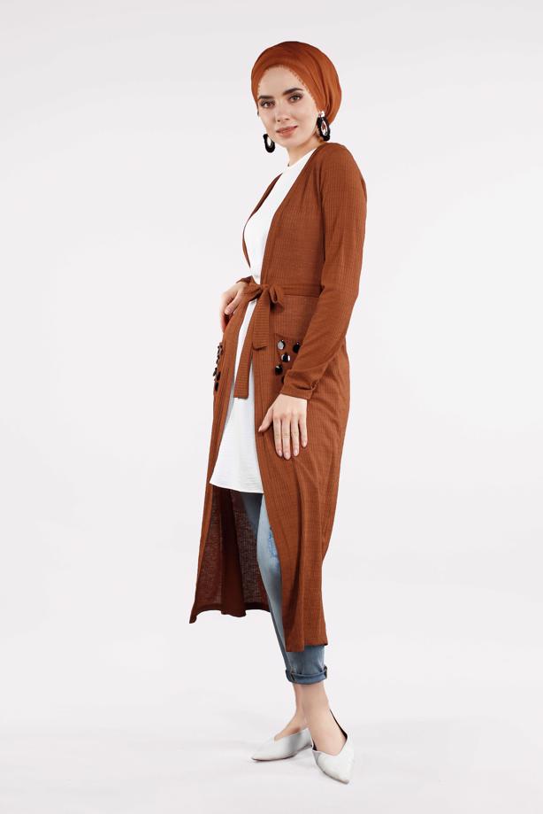 Tesettür giyim  BELDEN KUŞAKLI PULLU CEKET 2053 - TRENDTESETTÜR