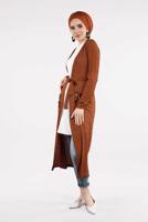 Tesettür giyim TABA BELDEN KUŞAKLI PULLU CEKET 2053