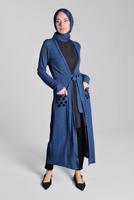 Tesettür giyim LACİVERT BELDEN KUŞAKLI PULLU CEKET 2053