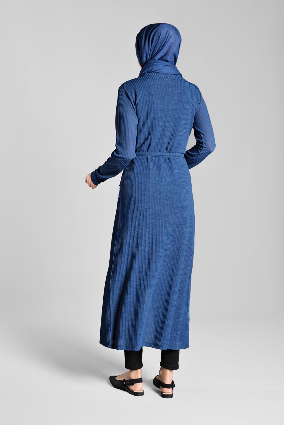 Tesettür giyim LACİVERT BELDEN KUŞAKLI PULLU CEKET 2053