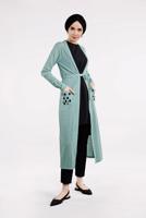 Tesettür giyim YEŞİL BELDEN KUŞAKLI PULLU CEKET 2053