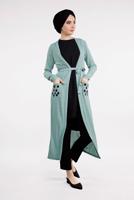 Tesettür giyim YEŞİL BELDEN KUŞAKLI PULLU CEKET 2053