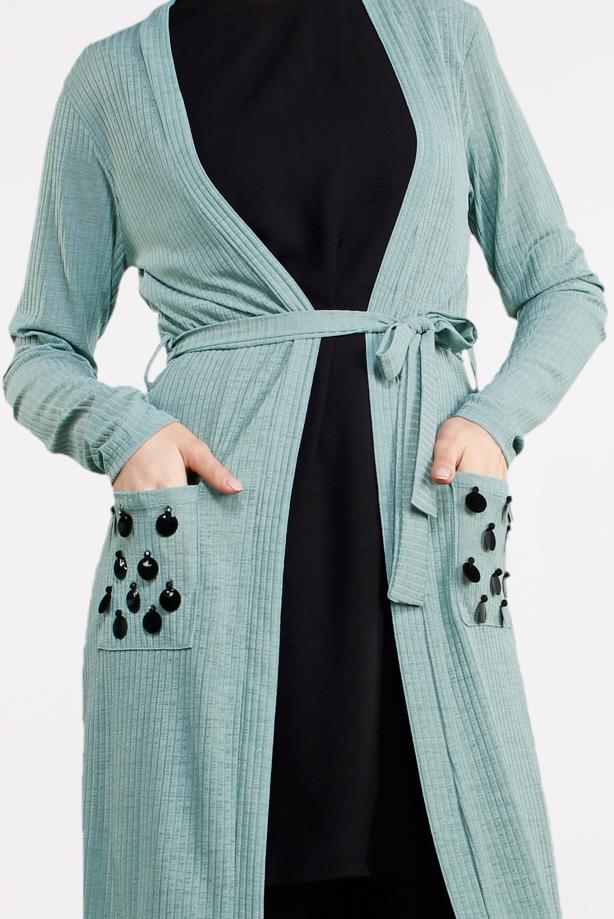 Tesettür giyim  BELDEN KUŞAKLI PULLU CEKET 2053 - TRENDTESETTÜR