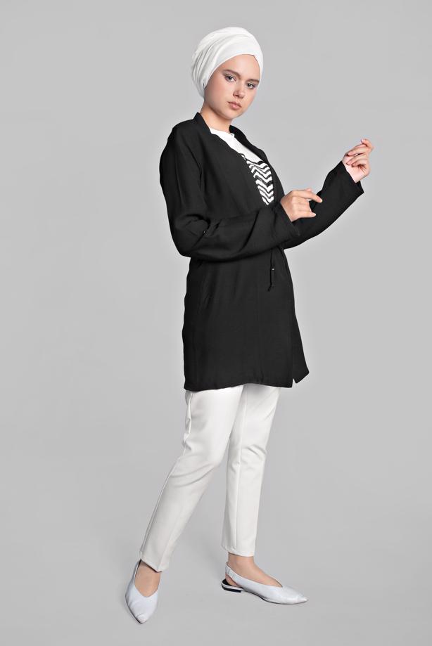 Vêtements hijab  Sequin Shirred Waist Binary Jacket T 2234 - TRENDTESETTÜR