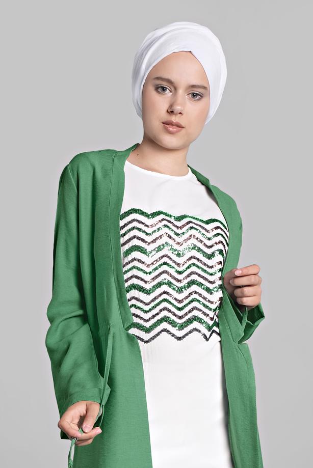 Vêtements hijab  Sequin Shirred Waist Binary Jacket T 2234 - TRENDTESETTÜR