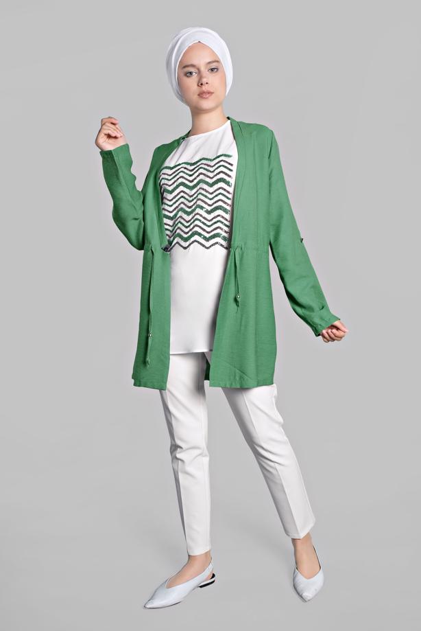 Vêtements hijab  Sequin Shirred Waist Binary Jacket T 2234 - TRENDTESETTÜR