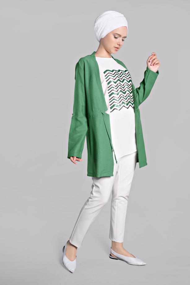 Vêtements hijab  Sequin Shirred Waist Binary Jacket T 2234 - TRENDTESETTÜR