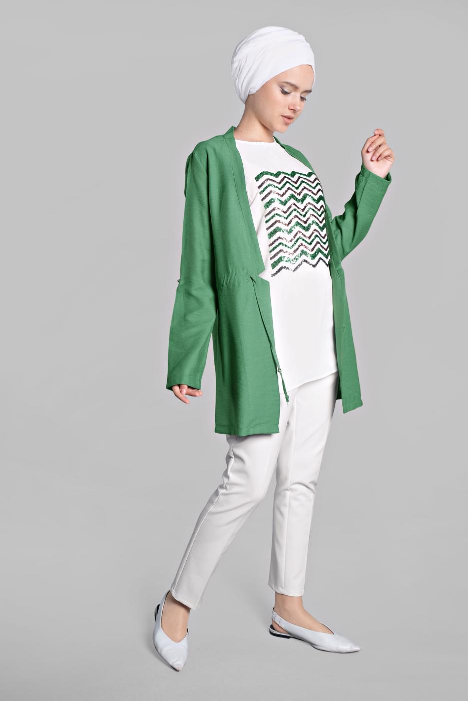 Hijab clothing CREAM Sequin Shirred Waist Binary Jacket T 2234