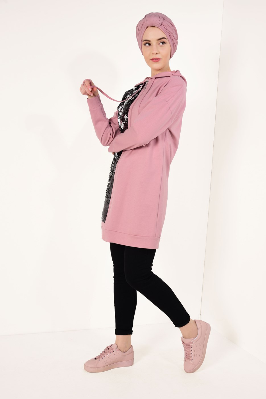 Tesettür giyim PUDRA PUL PAYETLİ ÖNDEN FERMUARLI CEKET T 2428