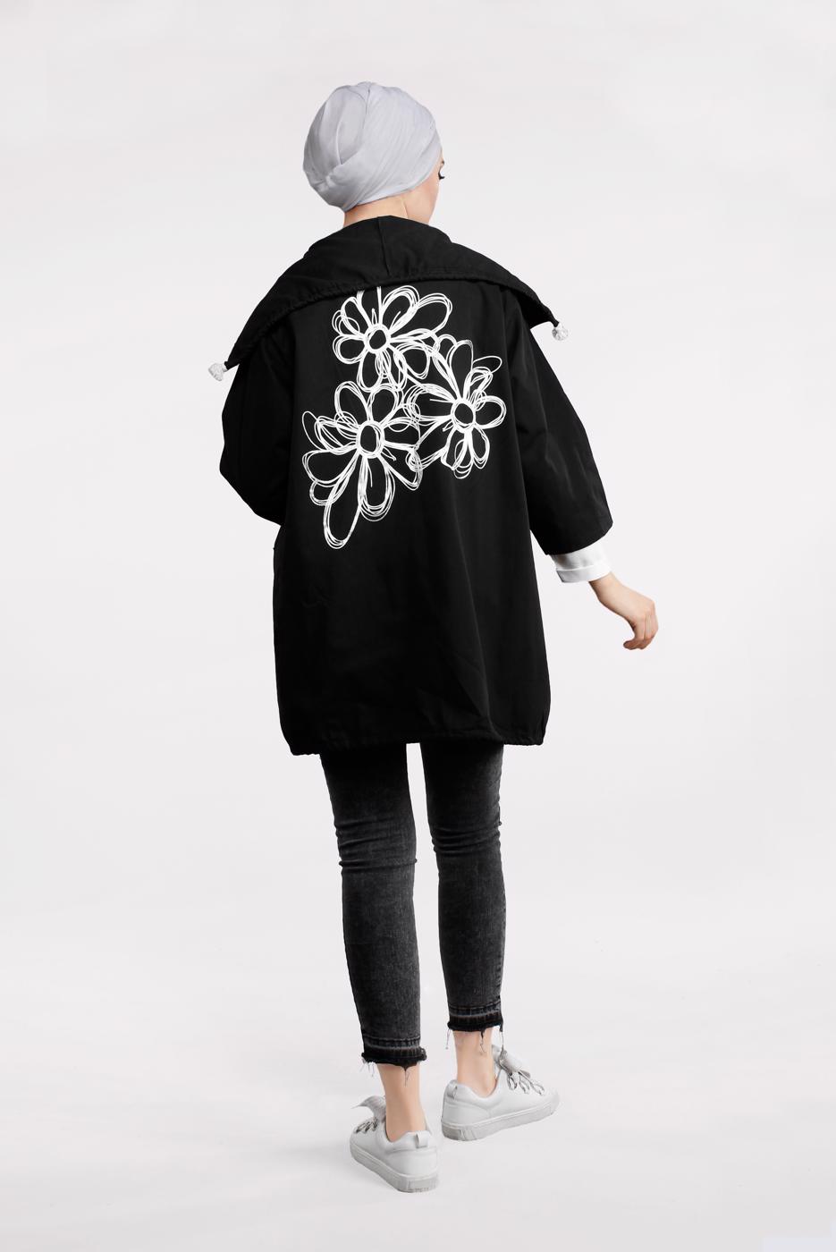 Tesettür giyim SİYAH ŞAL YAKA TRENÇKOT 2522