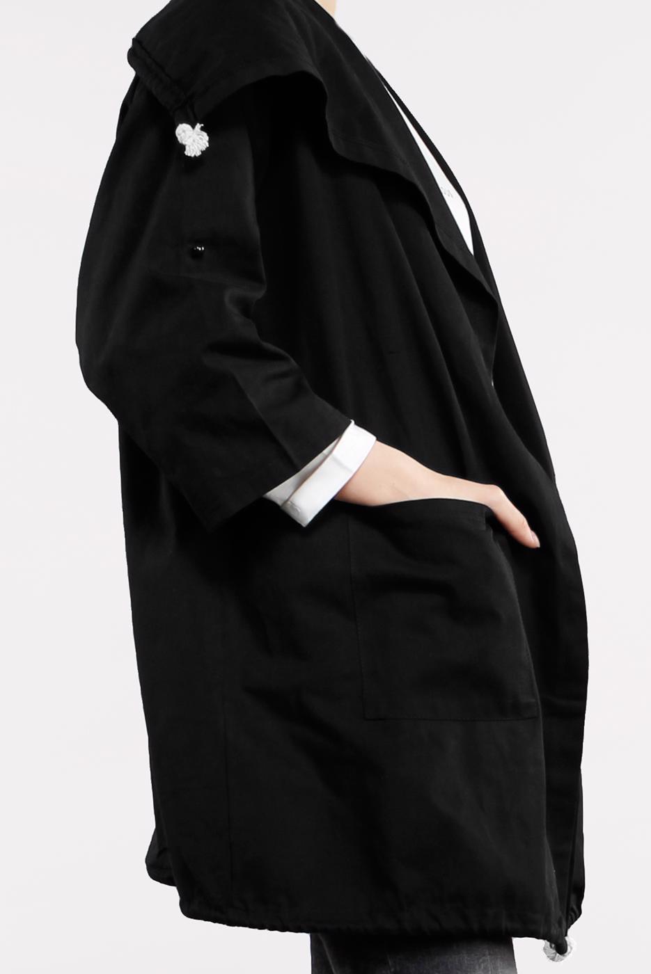 Tesettür giyim SİYAH ŞAL YAKA TRENÇKOT 2522