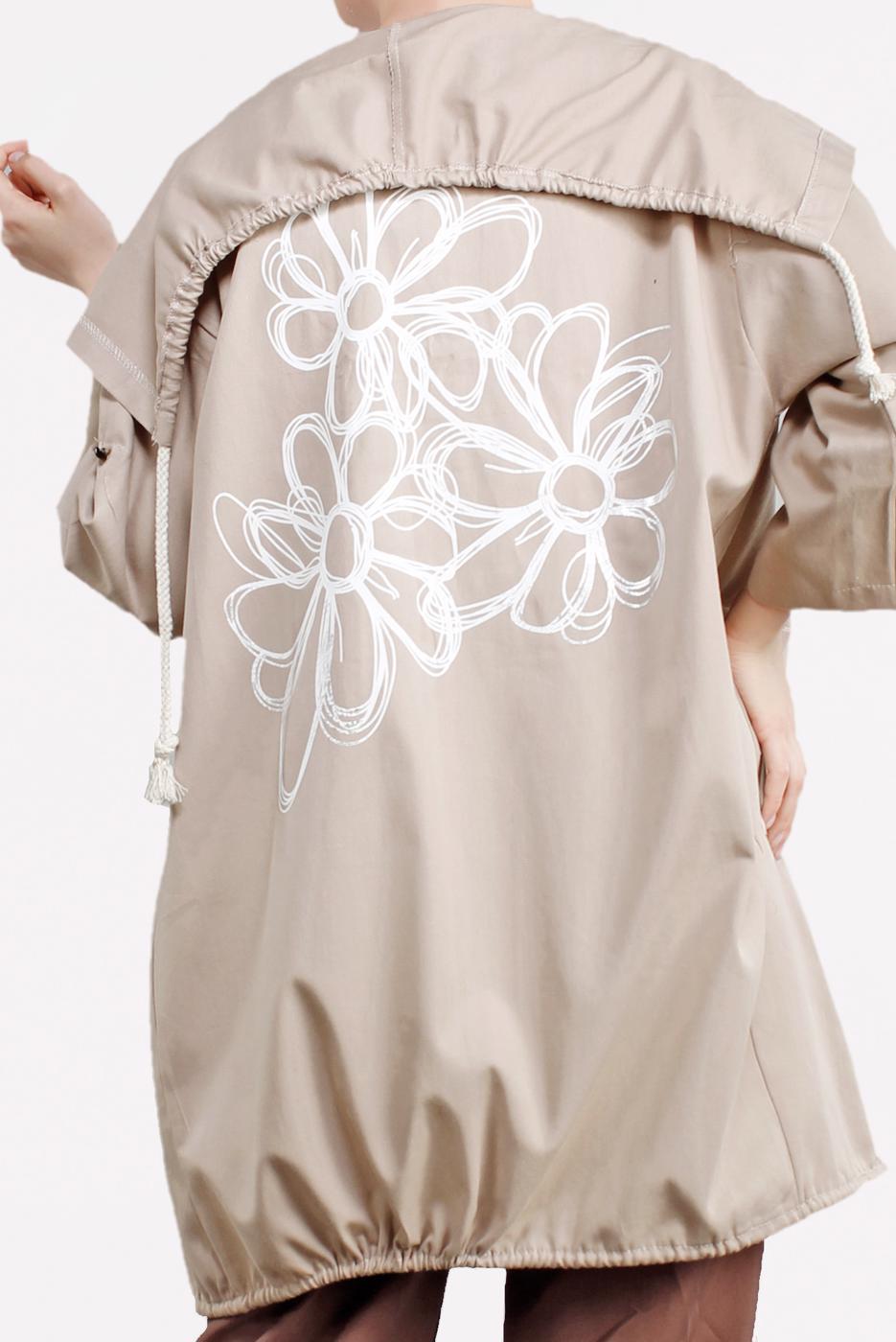 Tesettür giyim BEJ ŞAL YAKA TRENÇKOT 2522