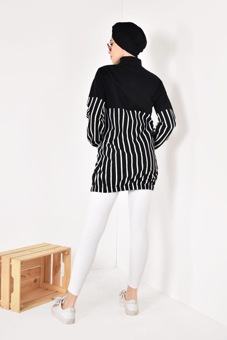 Hijab clothing BLACK Zipper Striped Tracksuit Jacket T 2810 
