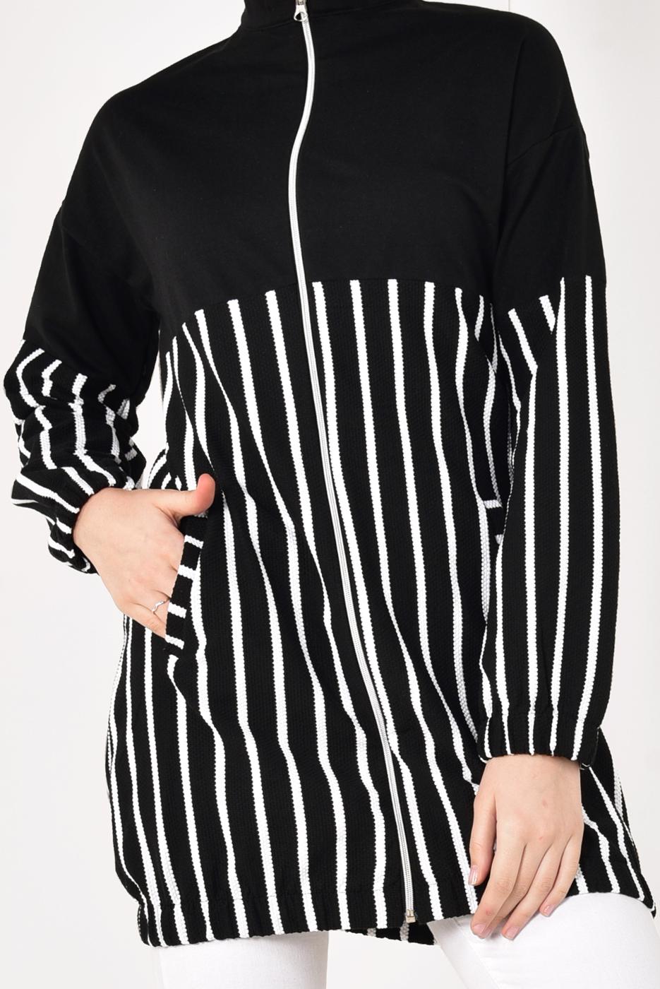 Hijab clothing BLACK Zipper Striped Tracksuit Jacket T 2810 