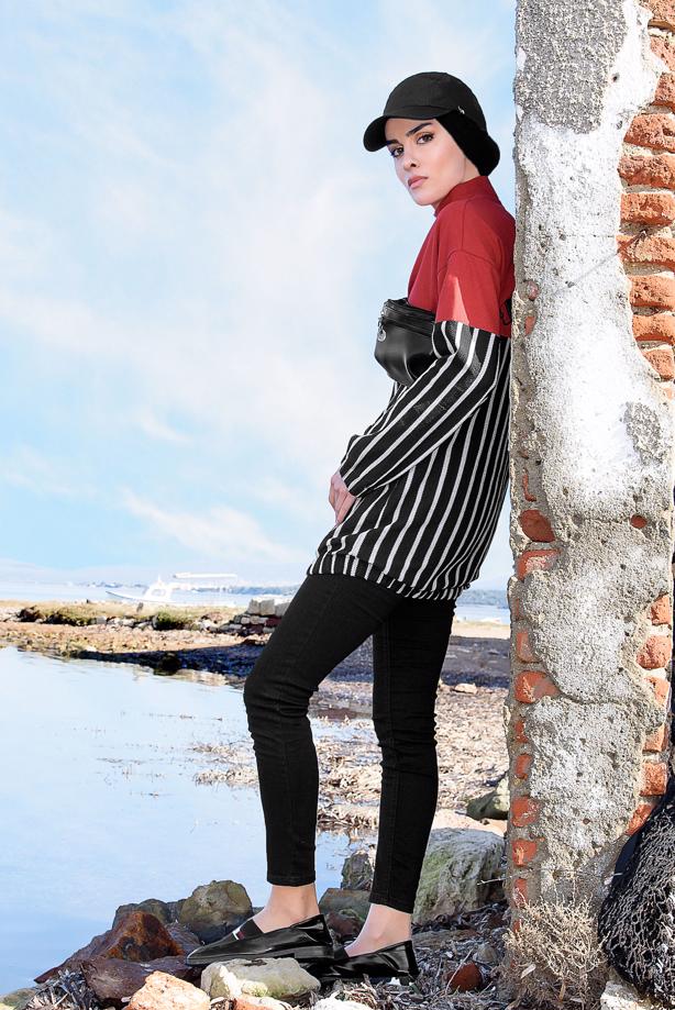 Vêtements hijab  Zipper Striped Tracksuit Jacket T 2810  - TRENDTESETTÜR