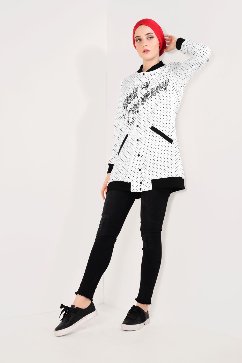 Hijab clothing CREAM Polka Dot Button Jacket T 3338 