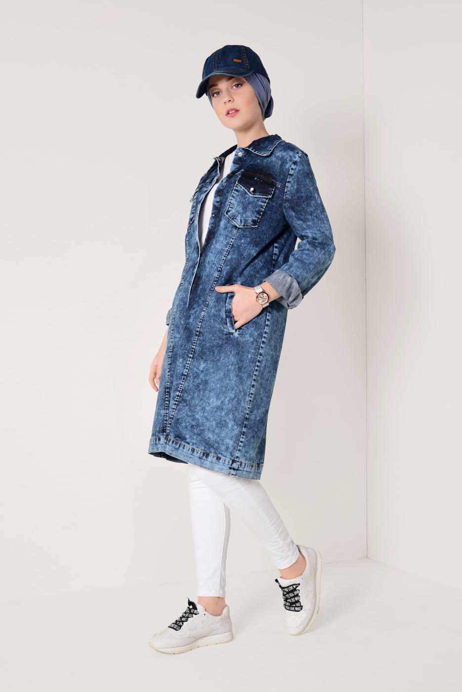 Hijab clothing NAVY BLUE Snap Denim Jacket T 4034 