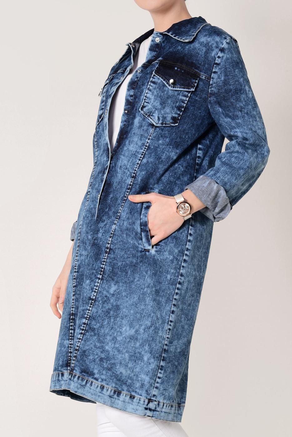 Hijab clothing NAVY BLUE Snap Denim Jacket T 4034 