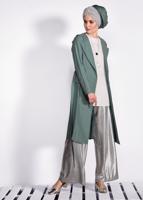 Tesettür giyim HAKİ BELİ KUŞAKLI CEPLİ GİY ÇIK 4178