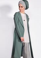 Tesettür giyim HAKİ BELİ KUŞAKLI CEPLİ GİY ÇIK 4178