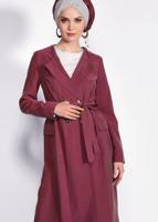 Tesettür giyim BORDO BELİ KUŞAKLI CEPLİ GİY ÇIK 4178