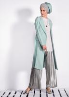 Tesettür giyim MAVİ BELİ KUŞAKLI CEPLİ GİY ÇIK 4178