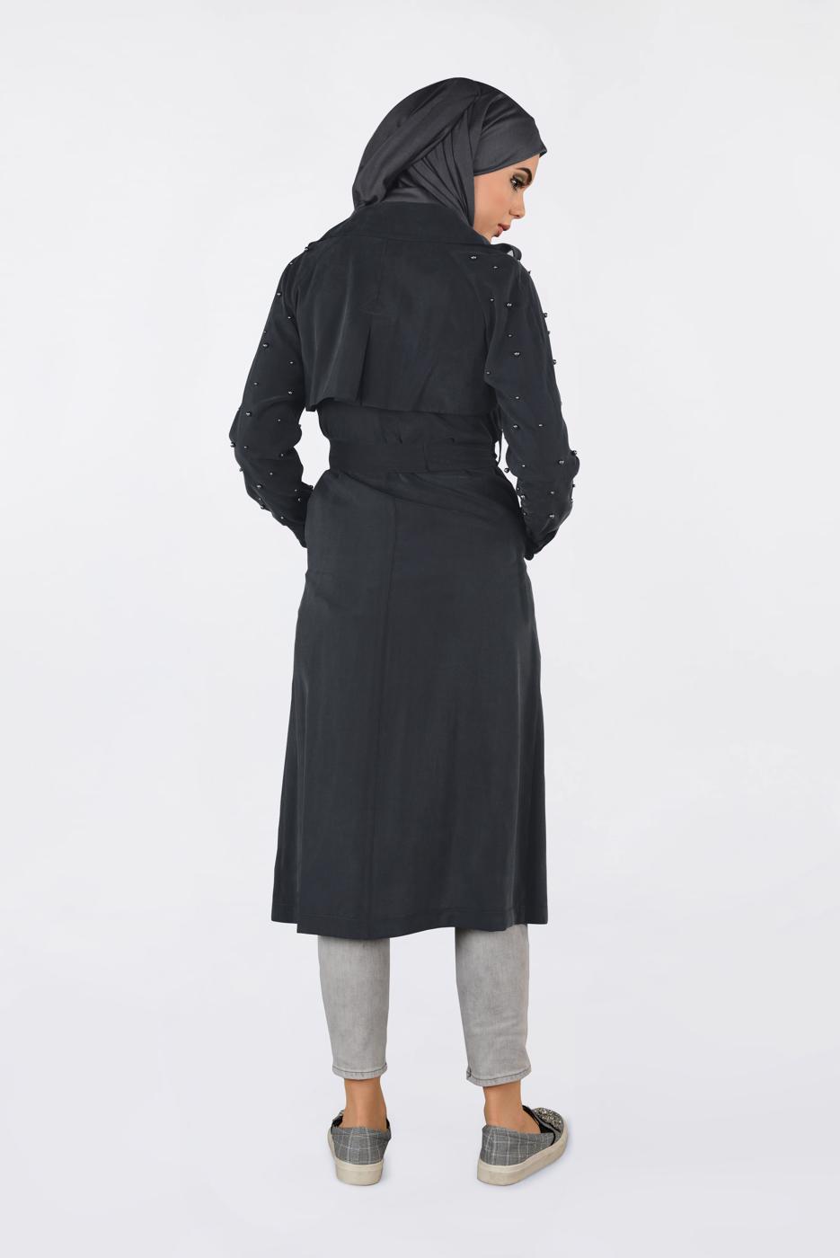 Tesettür giyim SİYAH KOLLARI İNCİ DETAYLI KEMERLİ GİY ÇIK 4206 