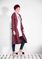 Tesettür giyim BORDO KOLLARI İNCİ DETAYLI KEMERLİ GİY ÇIK 4206 