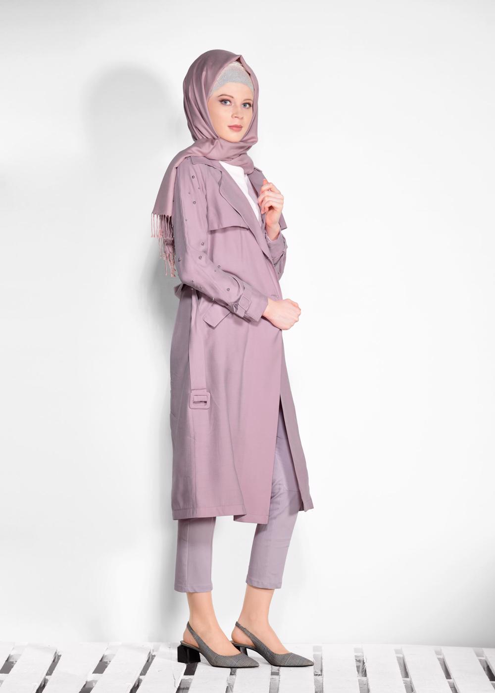 Tesettür giyim PUDRA KOLLARI İNCİ DETAYLI KEMERLİ GİY ÇIK 4206 