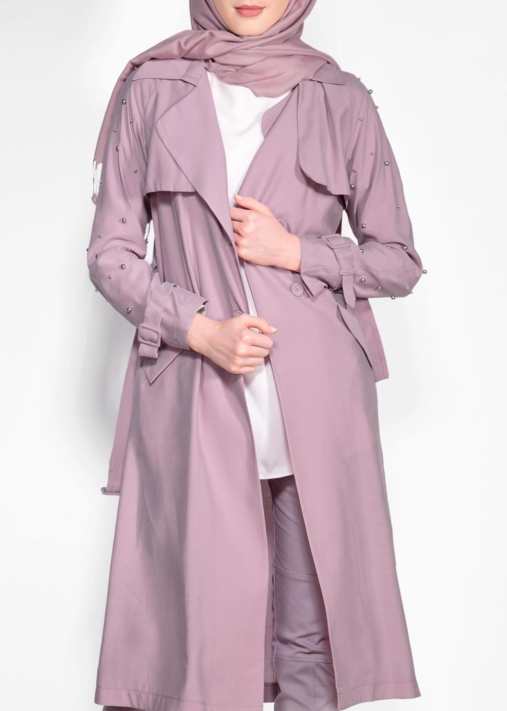 Tesettür giyim PUDRA KOLLARI İNCİ DETAYLI KEMERLİ GİY ÇIK 4206 