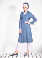 Tesettür giyim YEŞİL KOLLARI İNCİ DETAYLI KEMERLİ GİY ÇIK 4206 