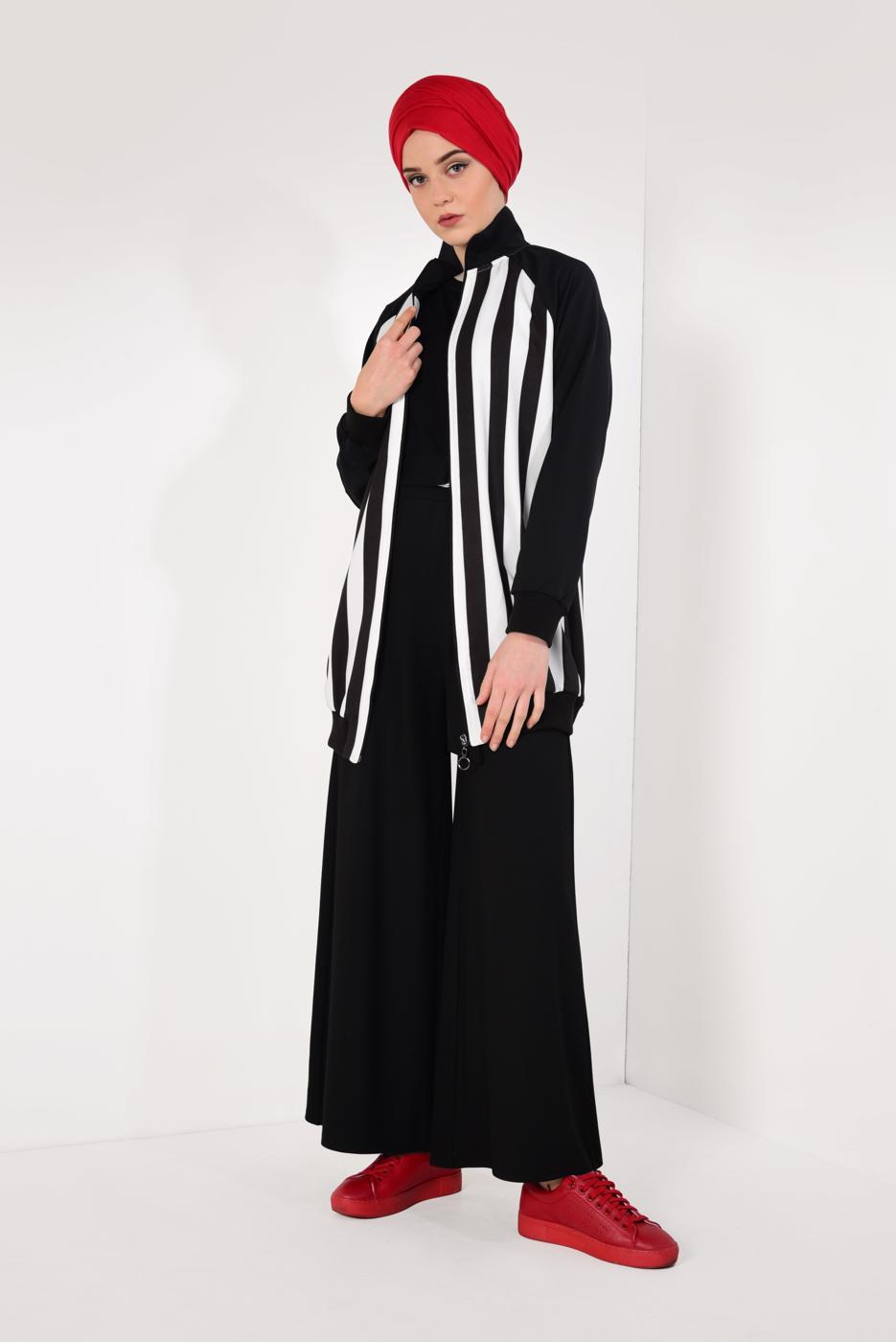Hijab clothing BLACK Striped Cotton Jacket T 4238 