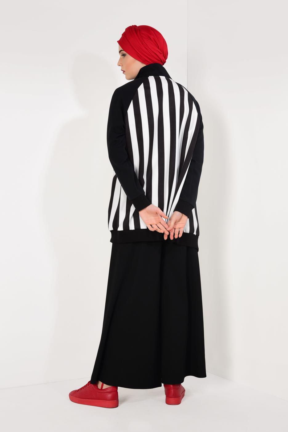 Hijab clothing BLACK Striped Cotton Jacket T 4238 