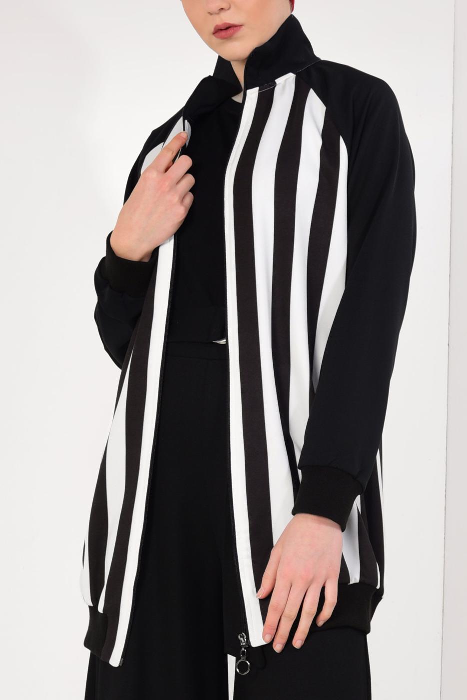 Hijab clothing BLACK Striped Cotton Jacket T 4238 