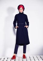 Tesettür giyim LACİVERT KOLLARI ŞERİT DETAYLI BELİ KEMERLİ GİY ÇIK 4245