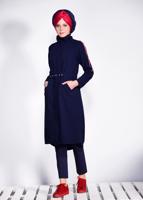 Tesettür giyim LACİVERT KOLLARI ŞERİT DETAYLI BELİ KEMERLİ GİY ÇIK 4245