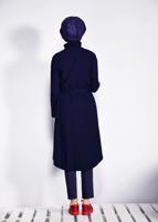 Tesettür giyim LACİVERT KOLLARI ŞERİT DETAYLI BELİ KEMERLİ GİY ÇIK 4245